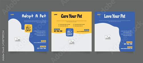 Set of pet care promotion Instagram banner.  Social media template pack. Pet adoption social media post template. Pet shop social media carousel template. 