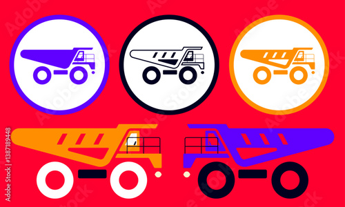 Set of dump trucks icons. Construction vehicles for BTP and civil works.