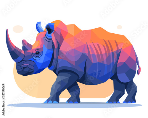Cute cartoon rhinoceros on white background. Vector illustration