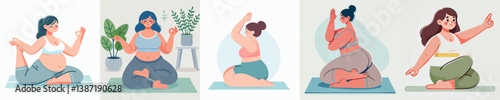 fat woman yoga vector