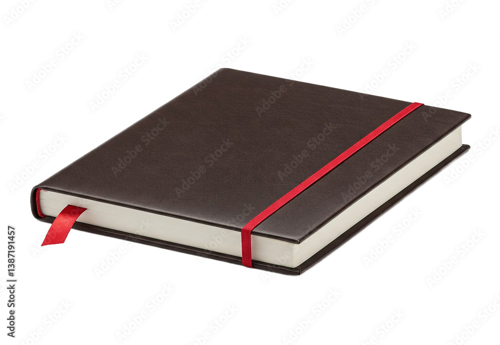 Brown leather notebook isolated on a transparent background, showcasing a simple yet elegant design, ideal for mockup or branding purposes, png image Brown leather notebook isolated on a transparent background, showcasing a simple yet elegant design, ideal for mockup or branding purposes, png image