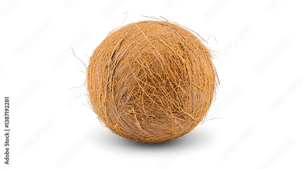 Close-Up View of a Round Natural Sphere with Textured Brown Surface Against a White Background Close-Up View of a Round Natural Sphere with Textured Brown Surface Against a White Background