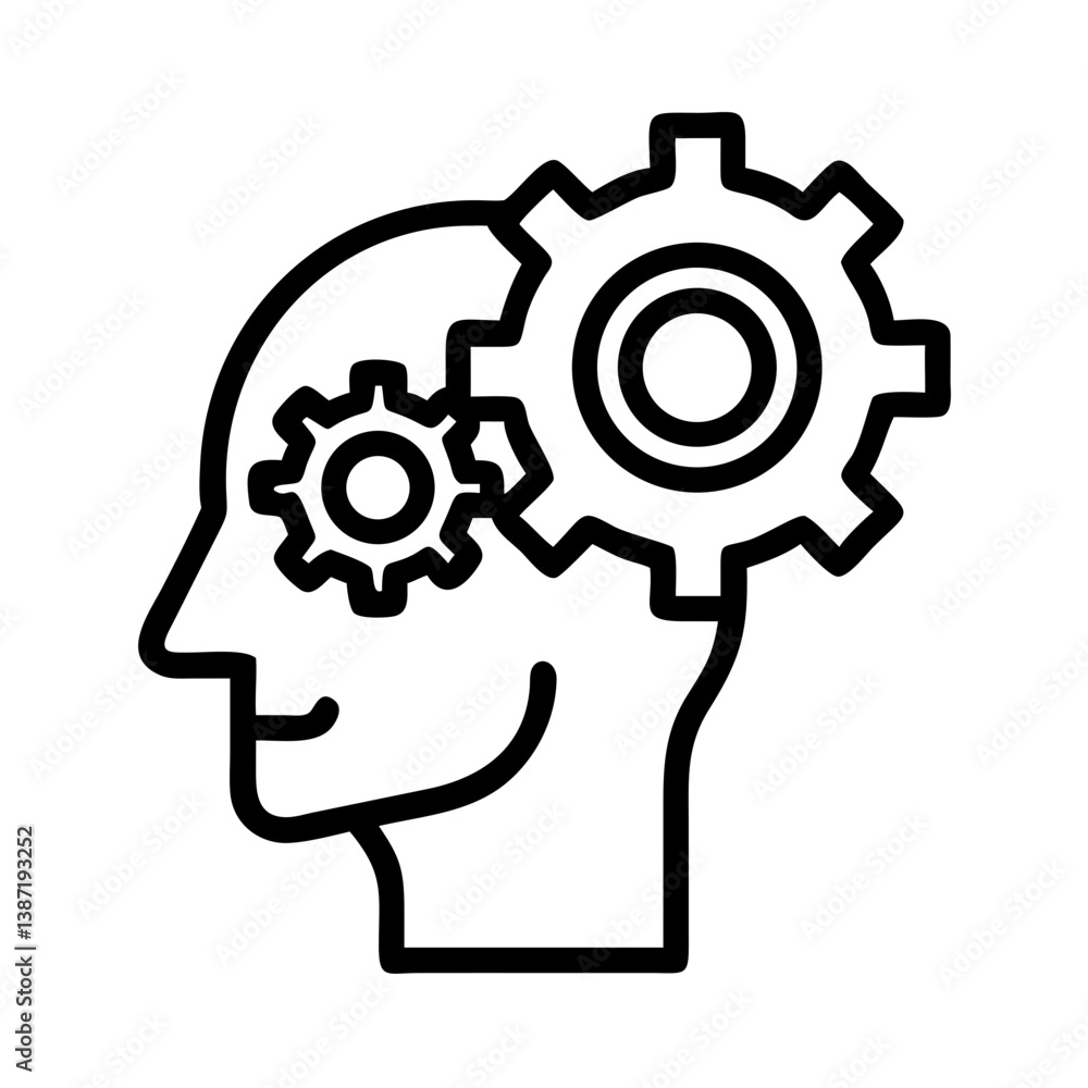 Head with Gear Representing Thinking or Technical Process Icon Design Head with Gear Representing Thinking or Technical Process Icon Design