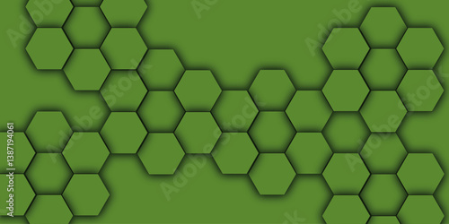 Abstract pattern with hexagonal green and gray technology line paper background  3D Futuristic minimal honeycomb mosaic green geometric mesh cell texture.