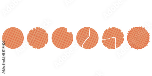 Sweet Stroopwafels vector set, hand drawn stroopwafels, dutch bakery and pastry desserts. Broken, hole and bitten holland waffles for menu