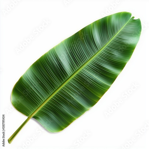 Beautiful Green Banana Leaf with Glossy Texture Against a White Background Evoking Tropical Vibes
