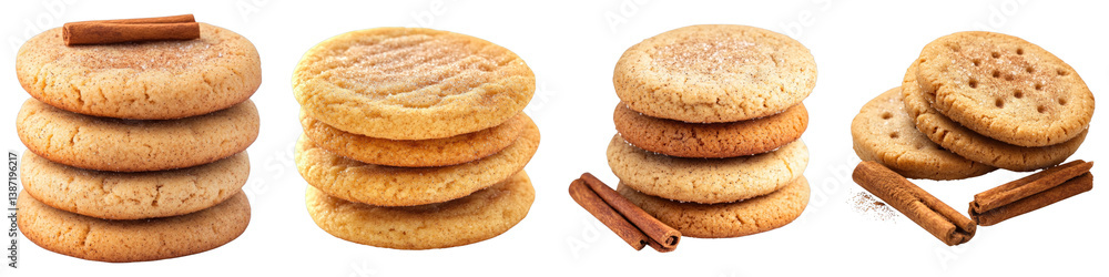 Sweet cookies with cinnamon sugar isolated on transparent background. PNG, set of Sweet cookies with cinnamon sugar isolated on transparent background. PNG, set of