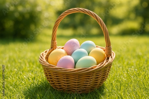 Colorful Easter Eggs in a Wicker Basket on Green Grass During Springtime