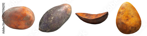 Sweet potato isolated on transparent background. PNG, set of