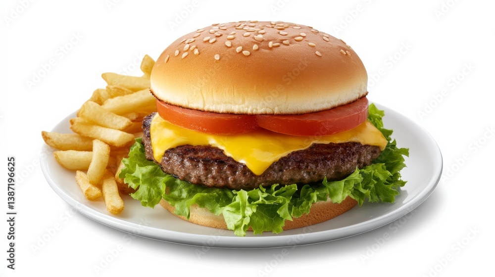 A classic American burger with lettuce, tomato, and cheese. Featuring indulgence and comfort A classic American burger with lettuce, tomato, and cheese. Featuring indulgence and comfort