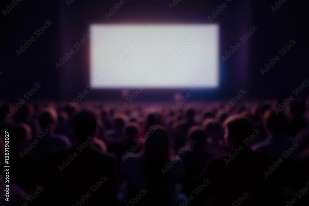 Obraz premium Empty movie screen with blurry of people watching movie in the movie theater.