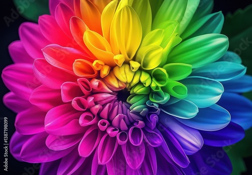 Stunning Rainbow Flower Blooming in a Dark Background with Vibrant Colors and Inspiring Beauty
