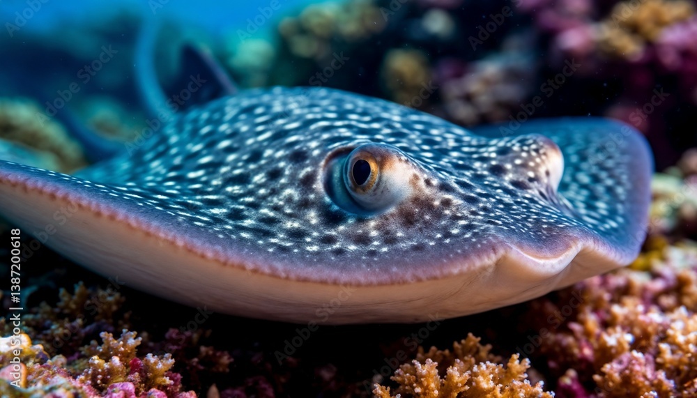 Fototapeta premium Spotted Eagle Ray Resting Coral