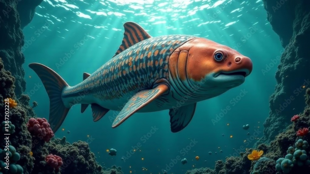 Naklejka premium a huge fish on the bottom of an ocean reef