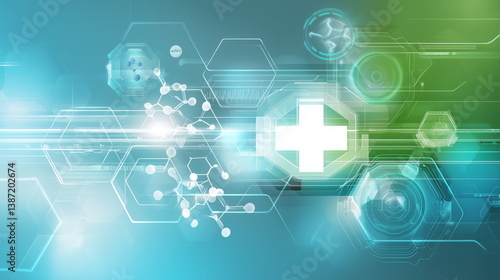 Abstract gradient background with molecular structures, perfect for medical, science, and technology themes. A modern and luxurious design ideal for hospitals, healthcare, and business presentations.