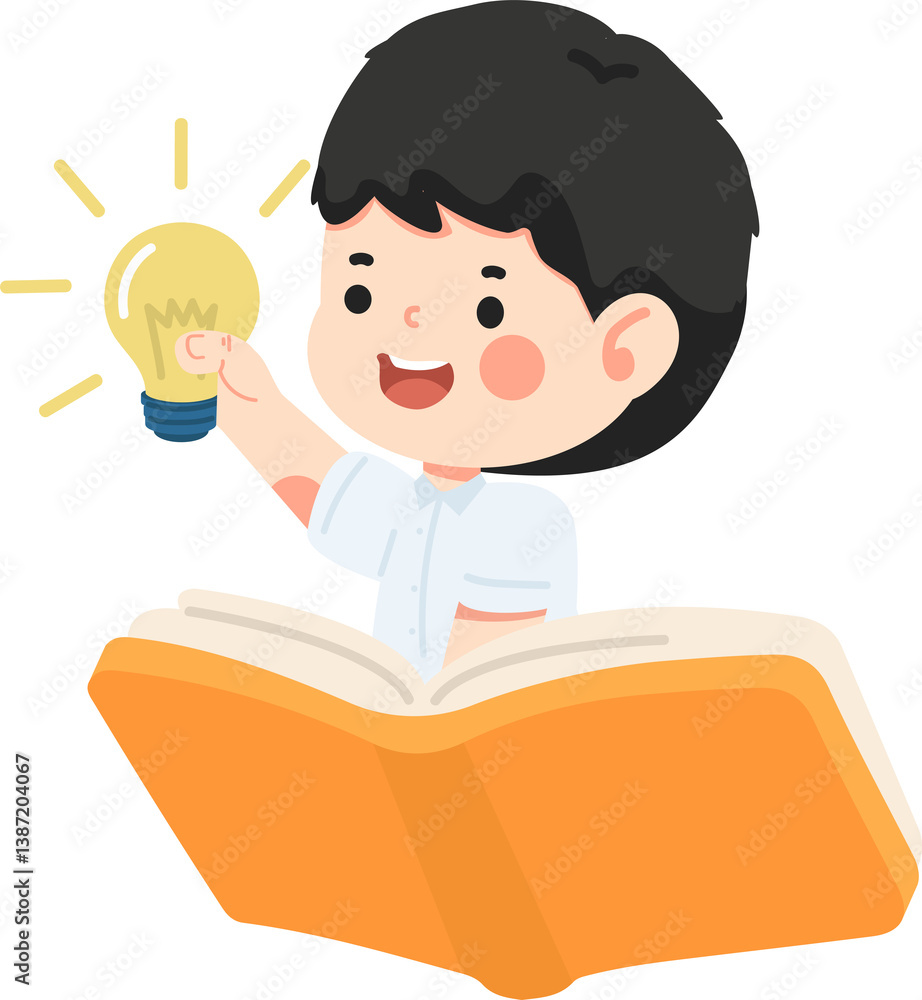 Child with Light Bulb and Open Book Illustration cartoon Child with Light Bulb and Open Book Illustration cartoon