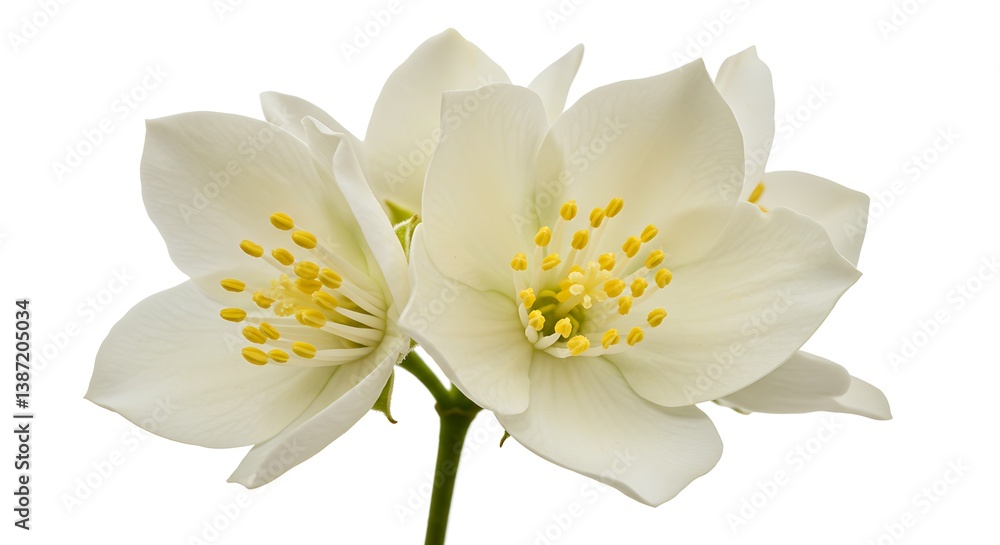 Obraz premium Delicate Jasmine Blossoms: Close-up Studio Shot AI Generated