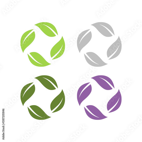 GREEN LEAVES IN CIRCLE SIGN SYMBOL LOGO VECTOR ISOLATED ON WHITE