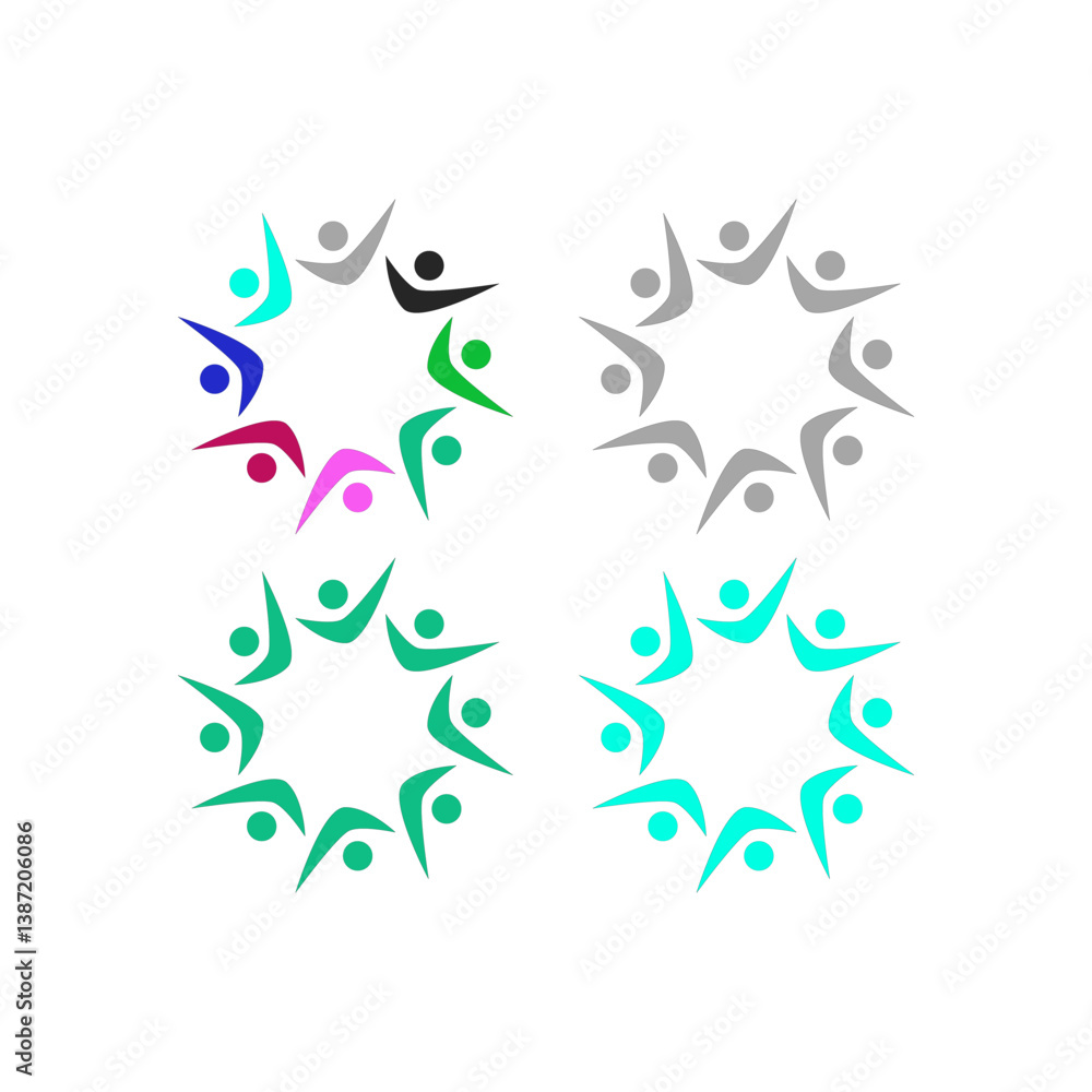 Obraz premium COLORFUL PEOPLE TOGETHER COWORKING TEAM TEAMWORK SIGN SYMBOL LOGO VECTOR