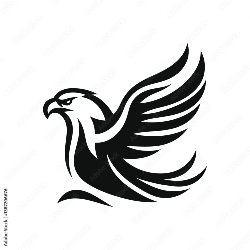 Obraz premium Majestic Eagle Soaring with Open Wings Black and White Illustration