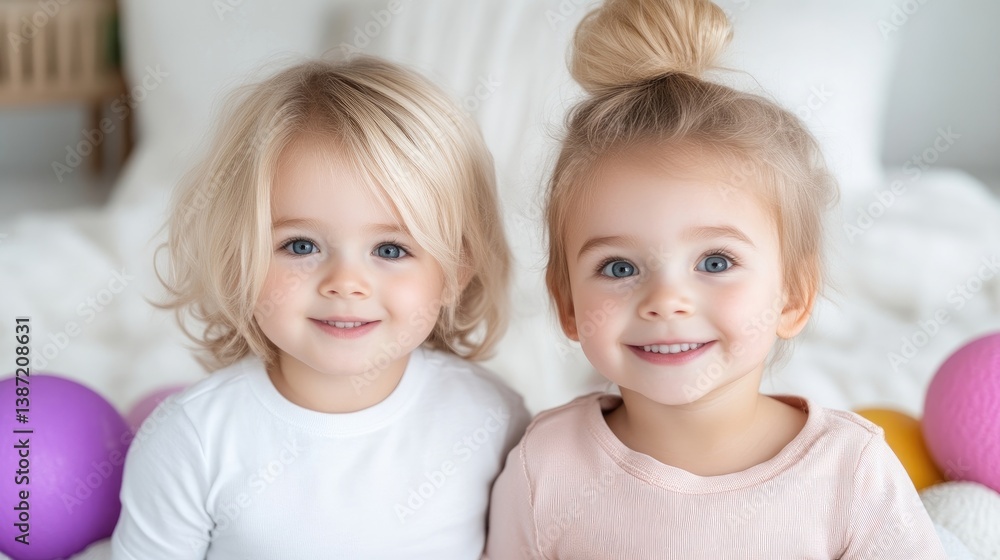 Two adorable children, smiling brightly Two adorable children, smiling brightly