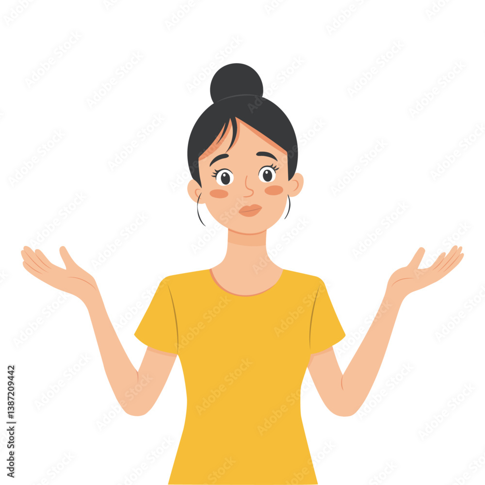 A woman shrugging, a person thinking, transparent background, expressive reactions A woman shrugging, a person thinking, transparent background, expressive reactions