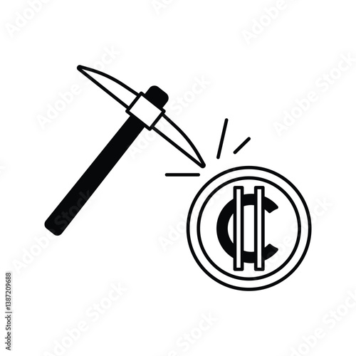Mining crypto icon with bold, modern design. Ideal for blockchain technology, digital currency extraction, and fintech platforms. High-quality vector, fully editable and scalable.
