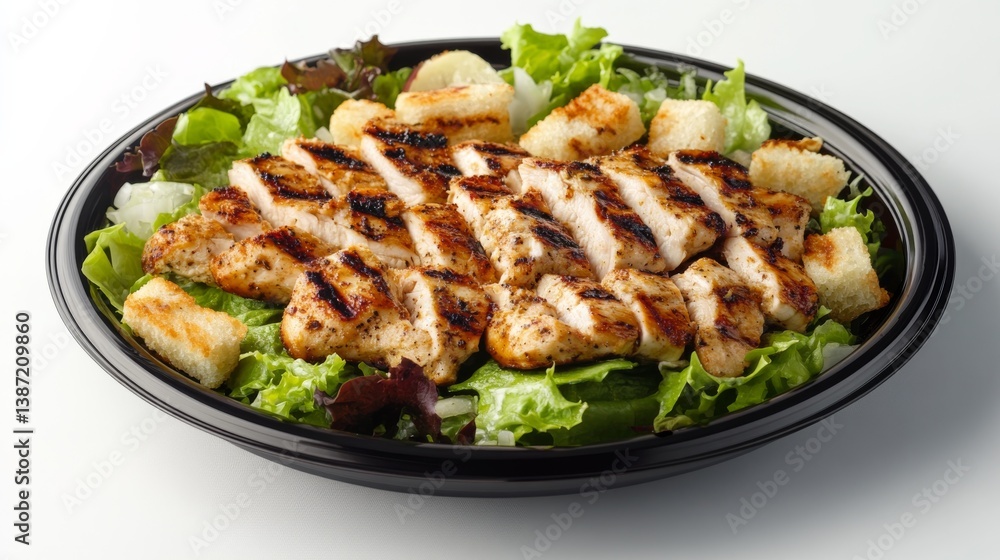 A classic Caesar salad with grilled chicken and parmesan. Featuring crunch and richness A classic Caesar salad with grilled chicken and parmesan. Featuring crunch and richness