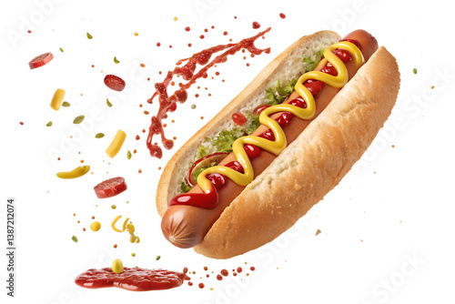 falling hotdog against isolated on transparent background.png