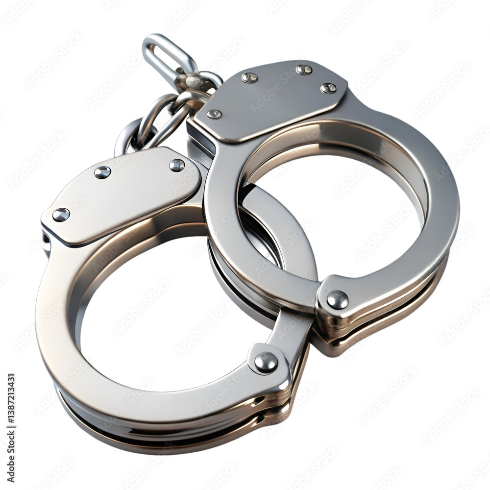 Metallic handcuffs isolated on transparent background Metallic handcuffs isolated on transparent background
