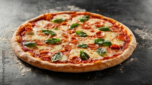 A classic margherita pizza with fresh basil and mozzarella. Featuring freshness and simplicity