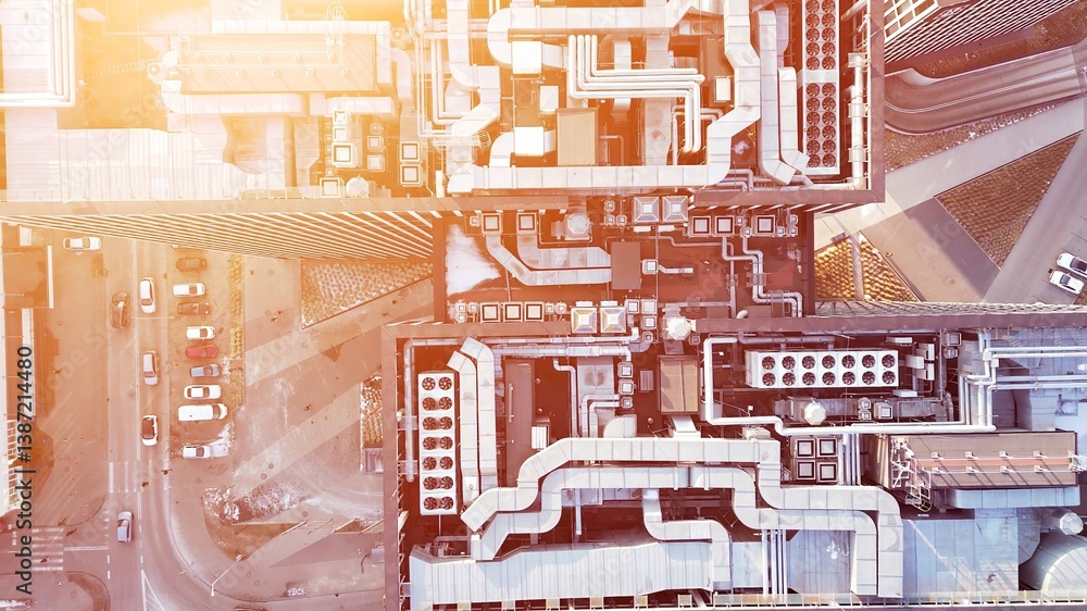 Cooling infrastructure on modern building rooftop