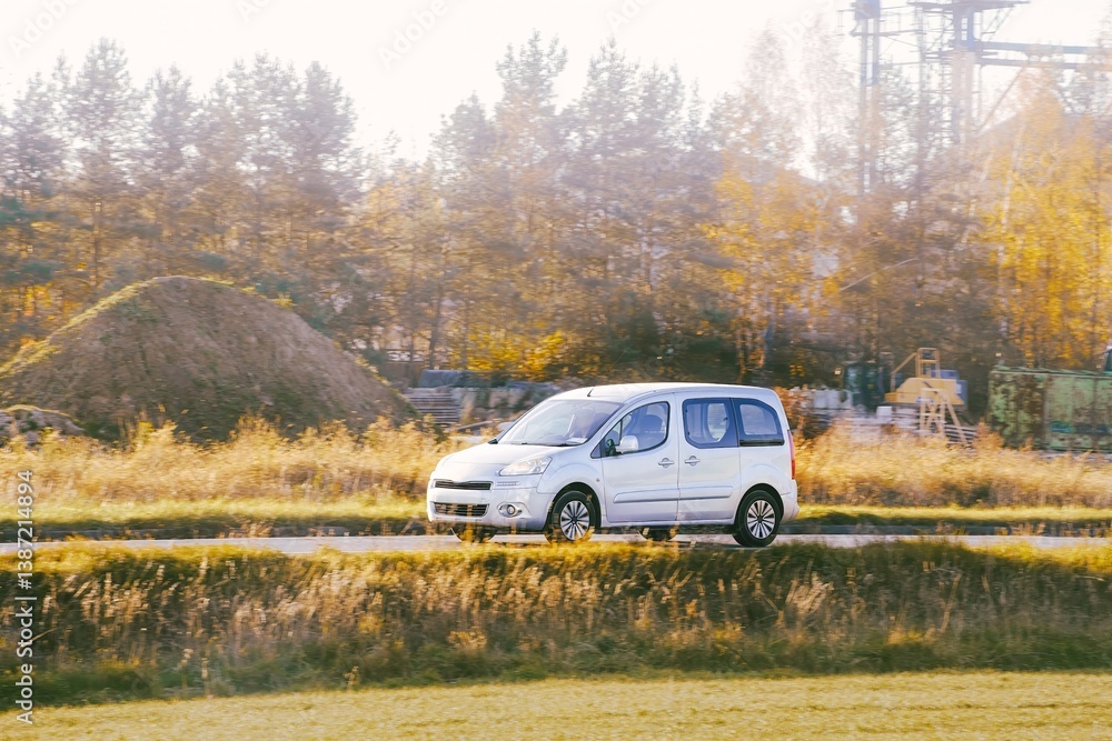Small freight van in outdoor landscape