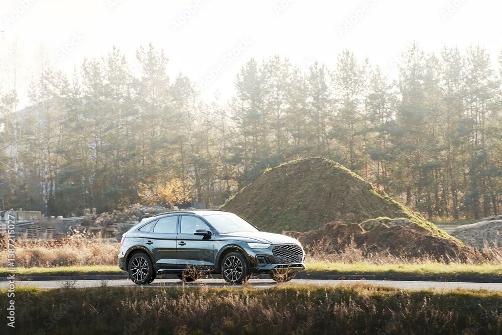 Clean energy vehicle countryside drive