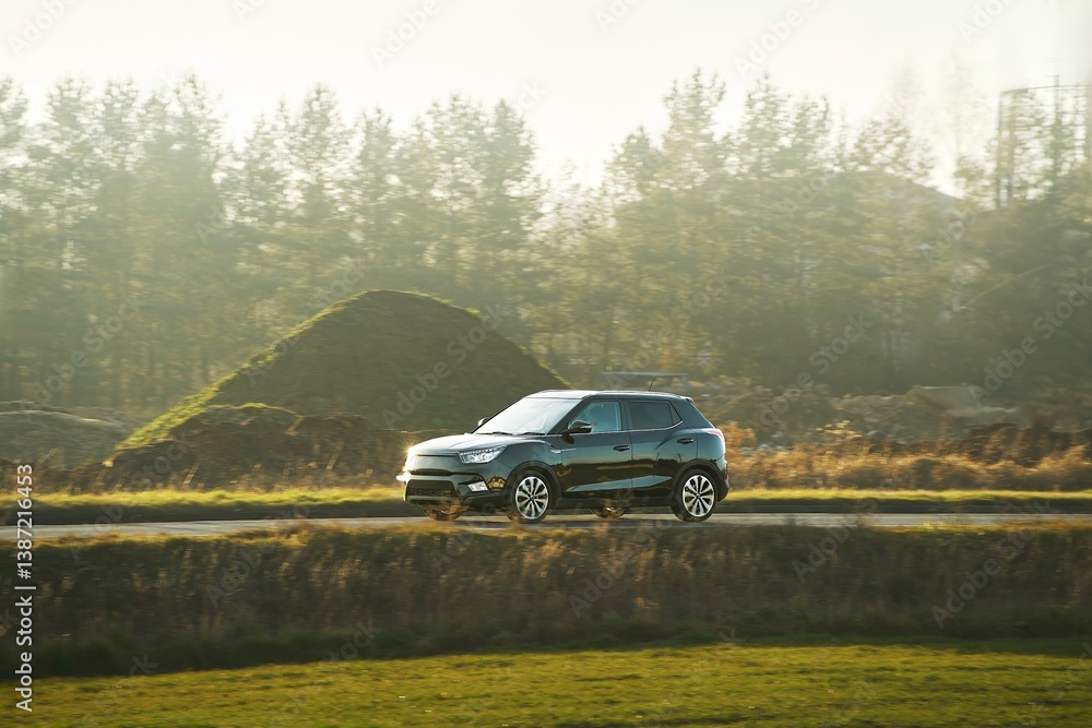 Car driving on scenic road