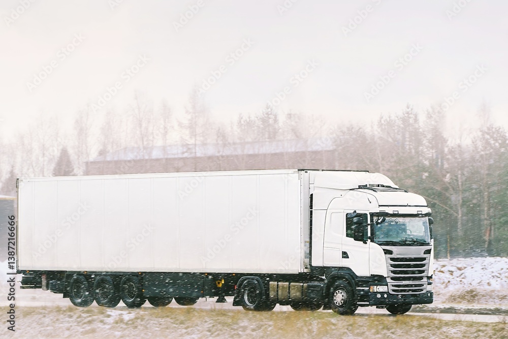 Big transport truck with cargo trailer