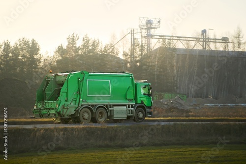 Obraz na płótnie Waste collection truck passing by nature w salonie