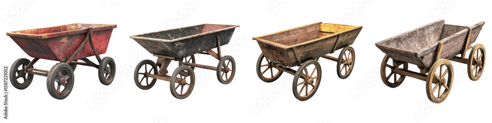 Barrow on wheel isolated on transparent background. PNG, Set of Barrow on wheel isolated on transparent background. PNG, Set of