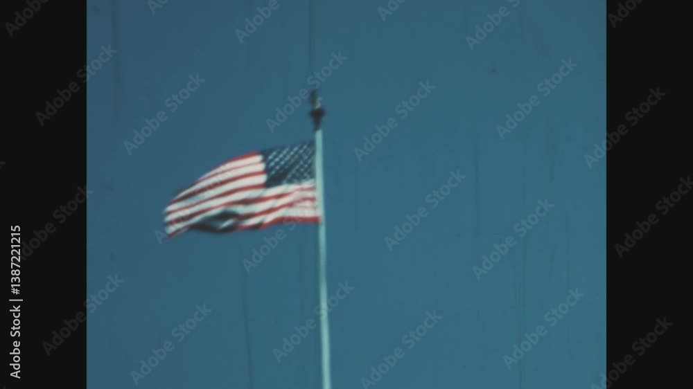 American flag waving in le mans, france