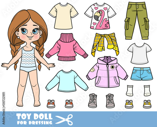 Cartoon long hair braided girl and clothes separately -  costume designer for autumn or spring