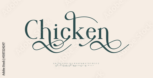 Chicken elegant Font Uppercase Lowercase and Number. Classic Lettering Minimal Fashion Designs. Typography modern serif fonts regular decorative vintage concept. vector illustration