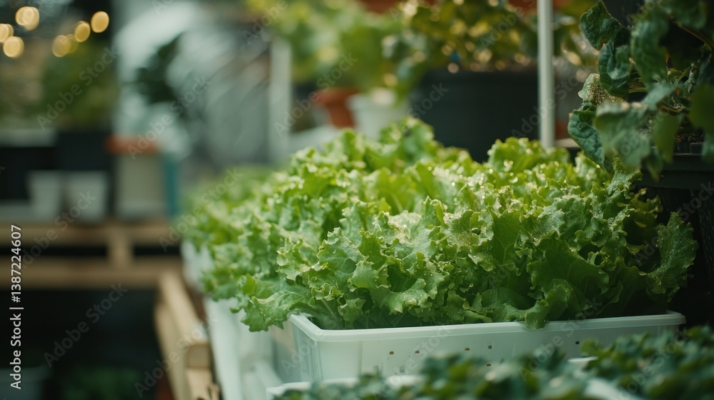 Fresh, vibrant lettuce plants in a hydroponic system Fresh, vibrant lettuce plants in a hydroponic system