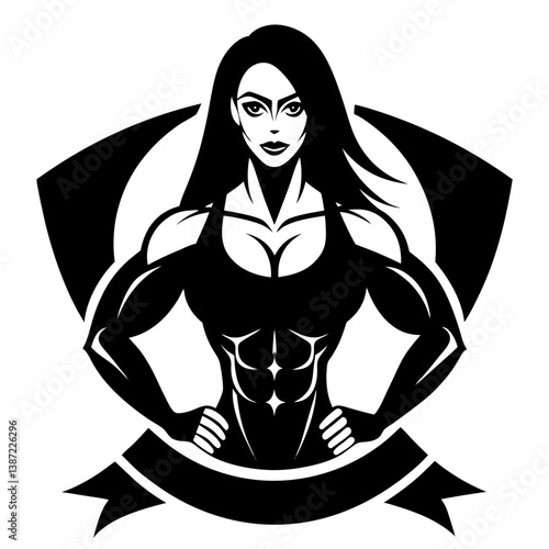 Silhouette of a strong woman bodybuilder with muscular physique.