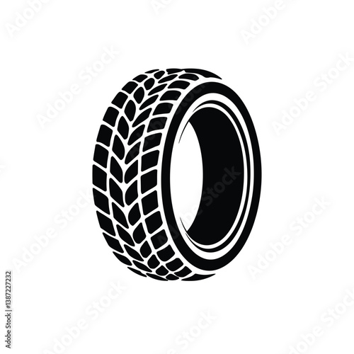 Black Car Tire Logo with Detailed Tread Pattern – Automotive Wheel Symbol on White Background