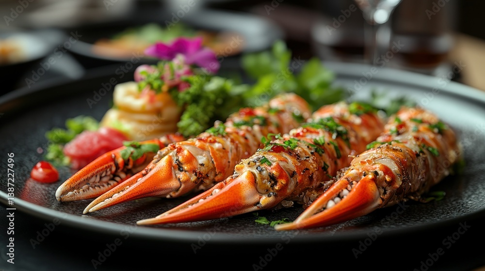 Appetizing crab claws, seasoned and plated beautifully Appetizing crab claws, seasoned and plated beautifully