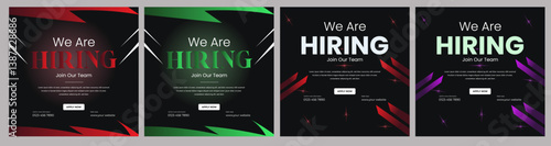Flat Hiring announcement social media post design.Modern and creative hiring square banner template design.We are hiring job vacancy,Digital Marketing agency social media post.Set of editable square 