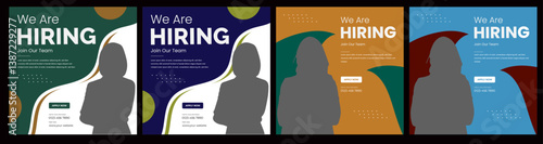 Flat Hiring announcement social media post design.Modern and creative hiring square banner template design.We are hiring job vacancy,Digital Marketing agency social media post.Set of editable square 