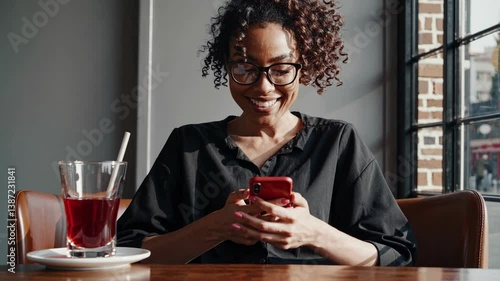 The Woman with Smartphone Drink