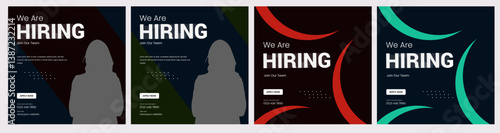 Flat Hiring announcement social media post design.Modern and creative hiring square banner template design.We are hiring job vacancy,Digital Marketing agency social media post.Set of editable square 