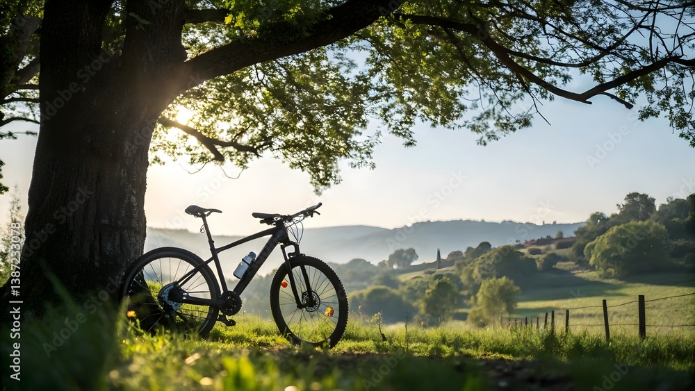 Fototapeta premium cyclist on the road in sunset
